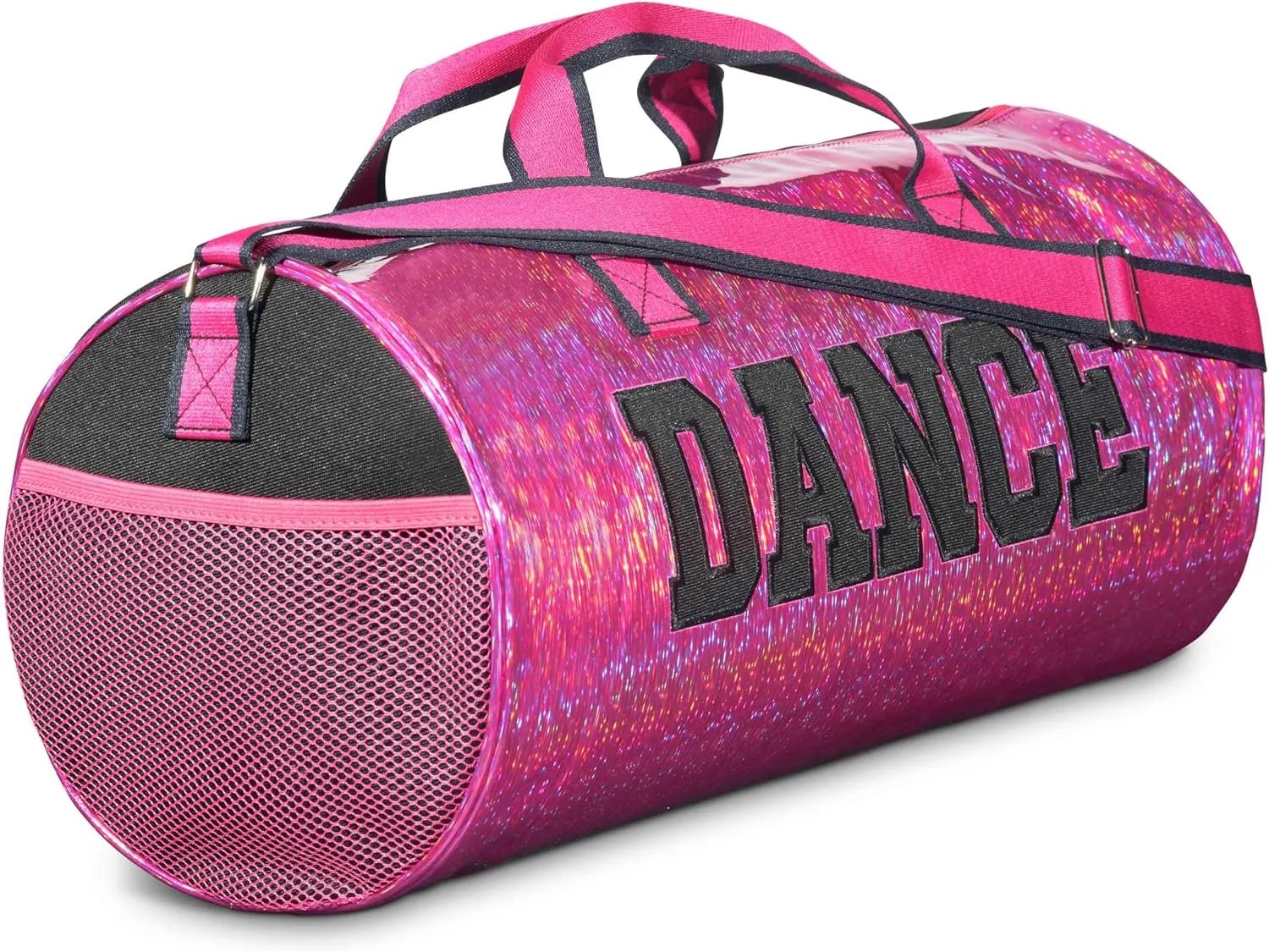 Pink Shimmer Dance Duffle Bag for Girls, Kids Travel Bag with Adjustable Carry on and Handy Pouch, Dance Accessories for Girls, Teens - 18 L