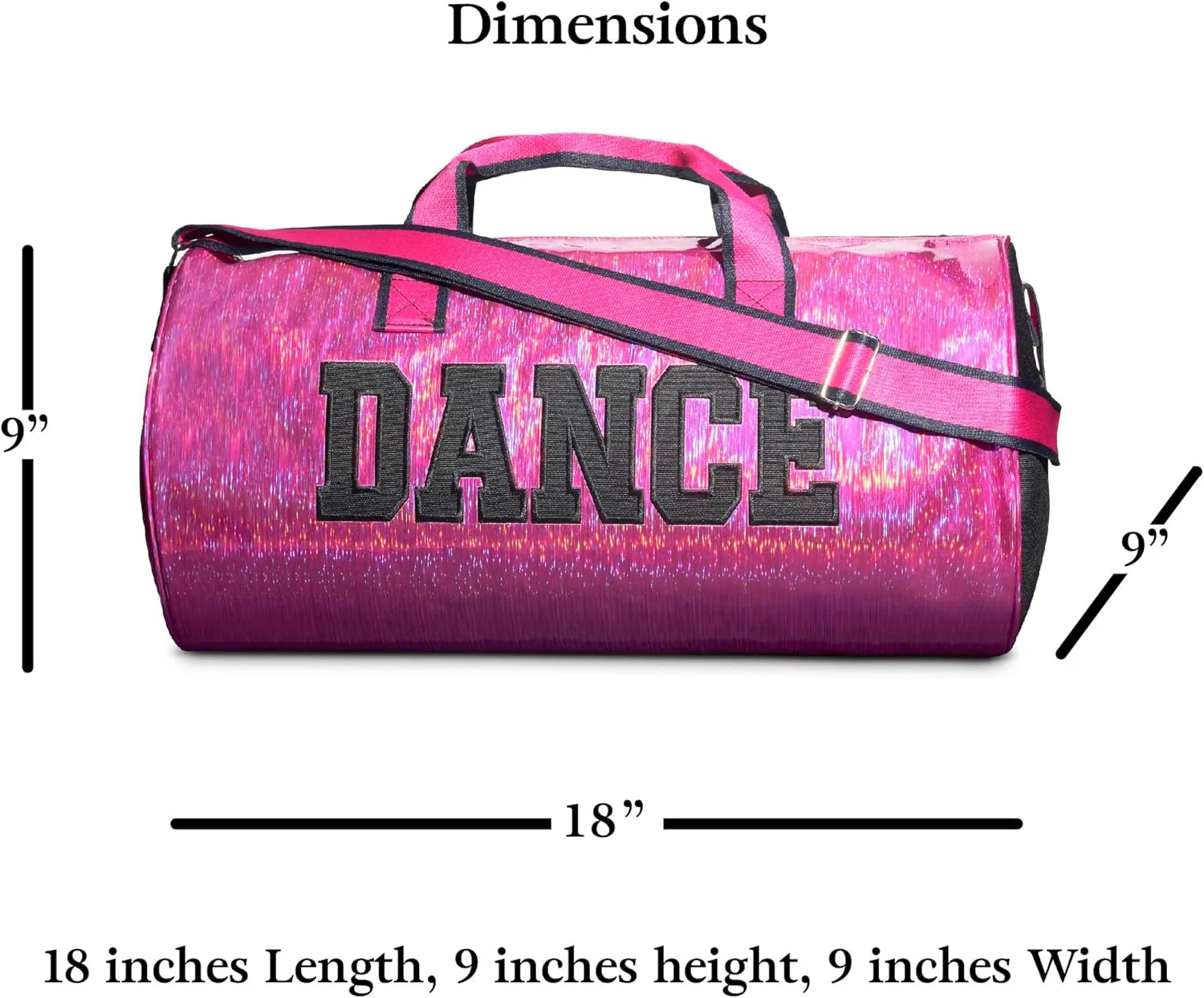 Pink Shimmer Dance Duffle Bag for Girls, Kids Travel Bag with Adjustable Carry on and Handy Pouch, Dance Accessories for Girls, Teens - 18 L
