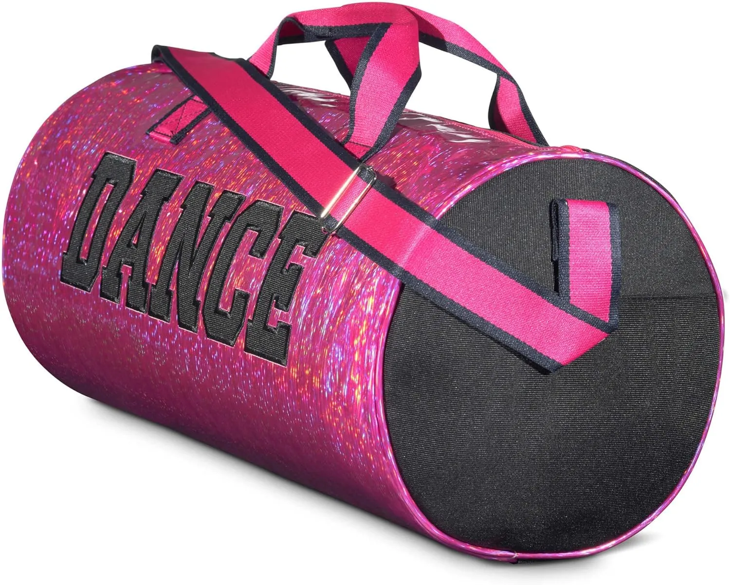 Pink Shimmer Dance Duffle Bag for Girls, Kids Travel Bag with Adjustable Carry on and Handy Pouch, Dance Accessories for Girls, Teens - 18 L