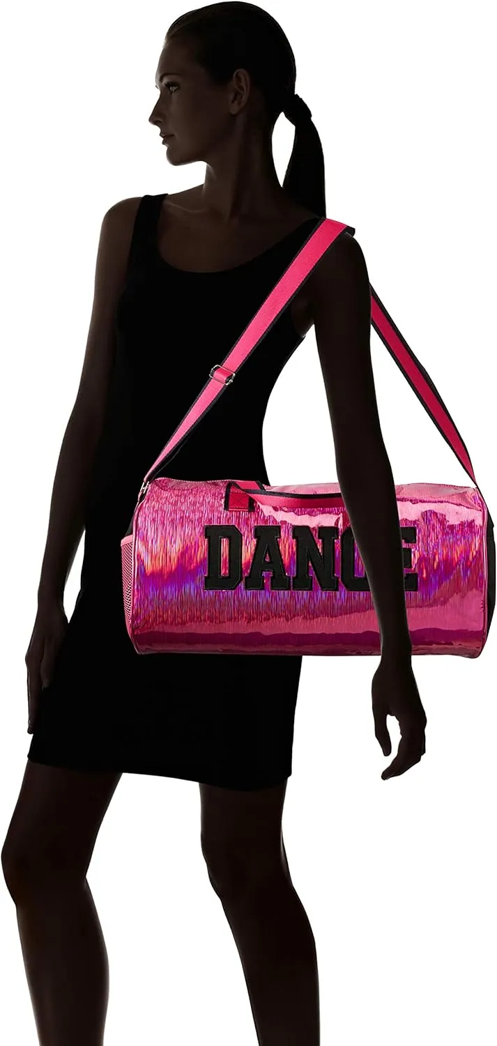 Pink Shimmer Dance Duffle Bag for Girls, Kids Travel Bag with Adjustable Carry on and Handy Pouch, Dance Accessories for Girls, Teens - 18 L