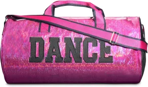 Pink Shimmer Dance Duffle Bag for Girls, Kids Travel Bag with Adjustable Carry on and Handy Pouch, Dance Accessories for Girls, Teens - 18 L