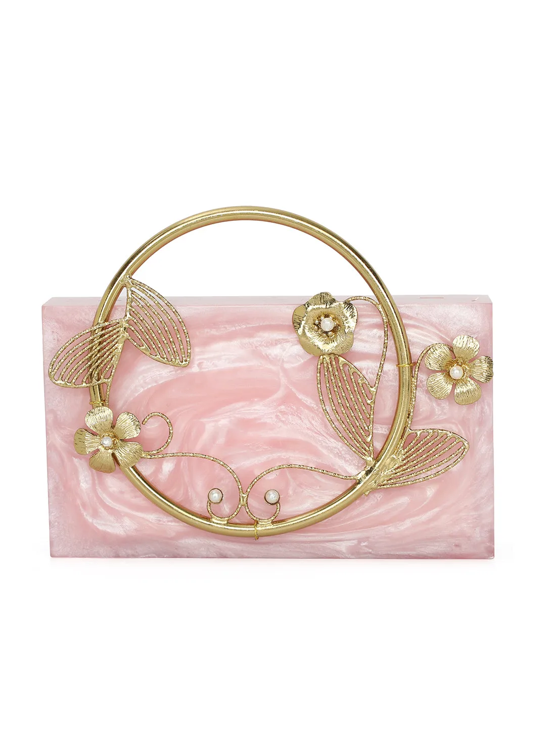 Pink Solid Party Box Clutches With Attractive Brass Handle