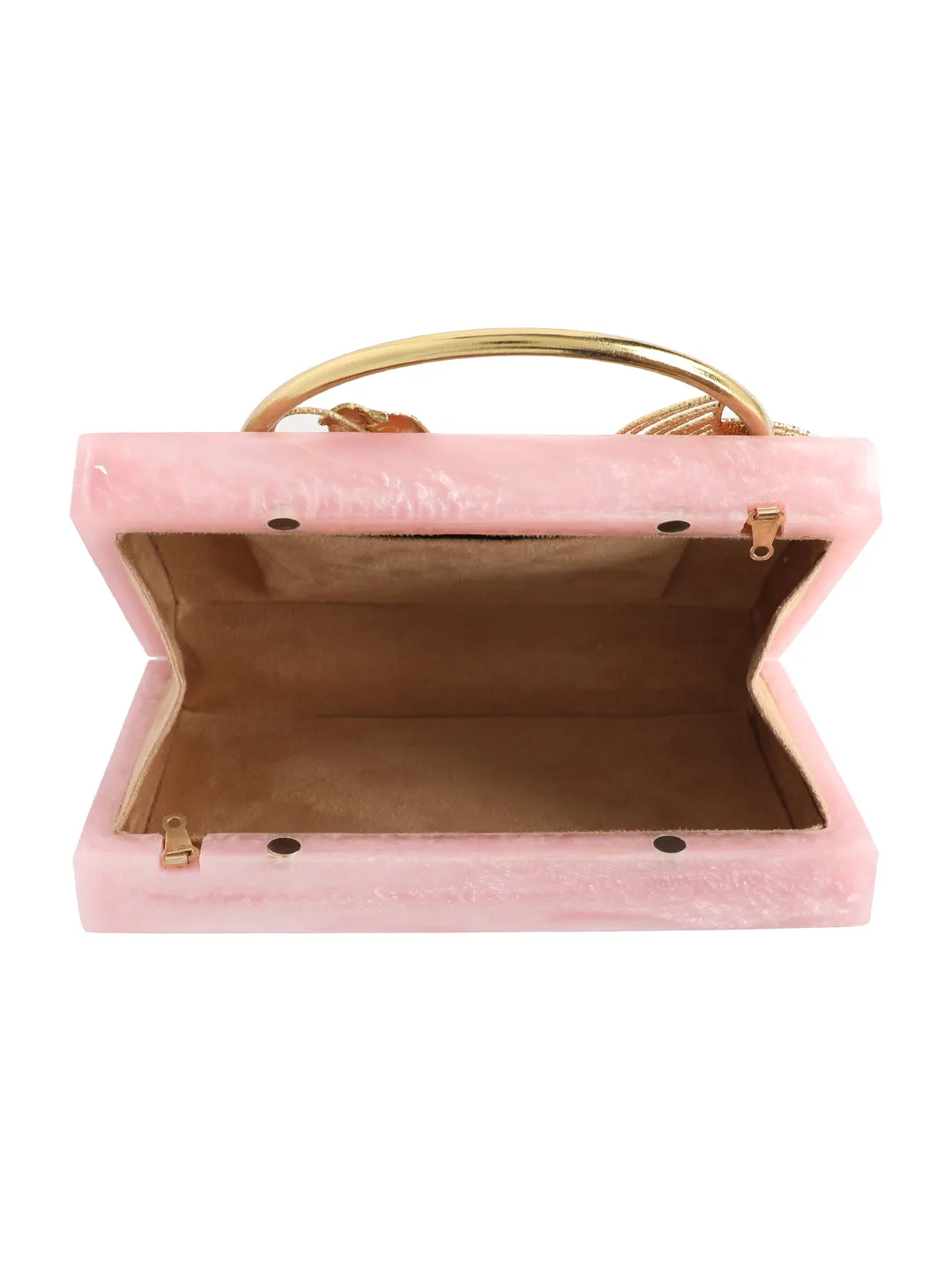 Pink Solid Party Box Clutches With Attractive Brass Handle