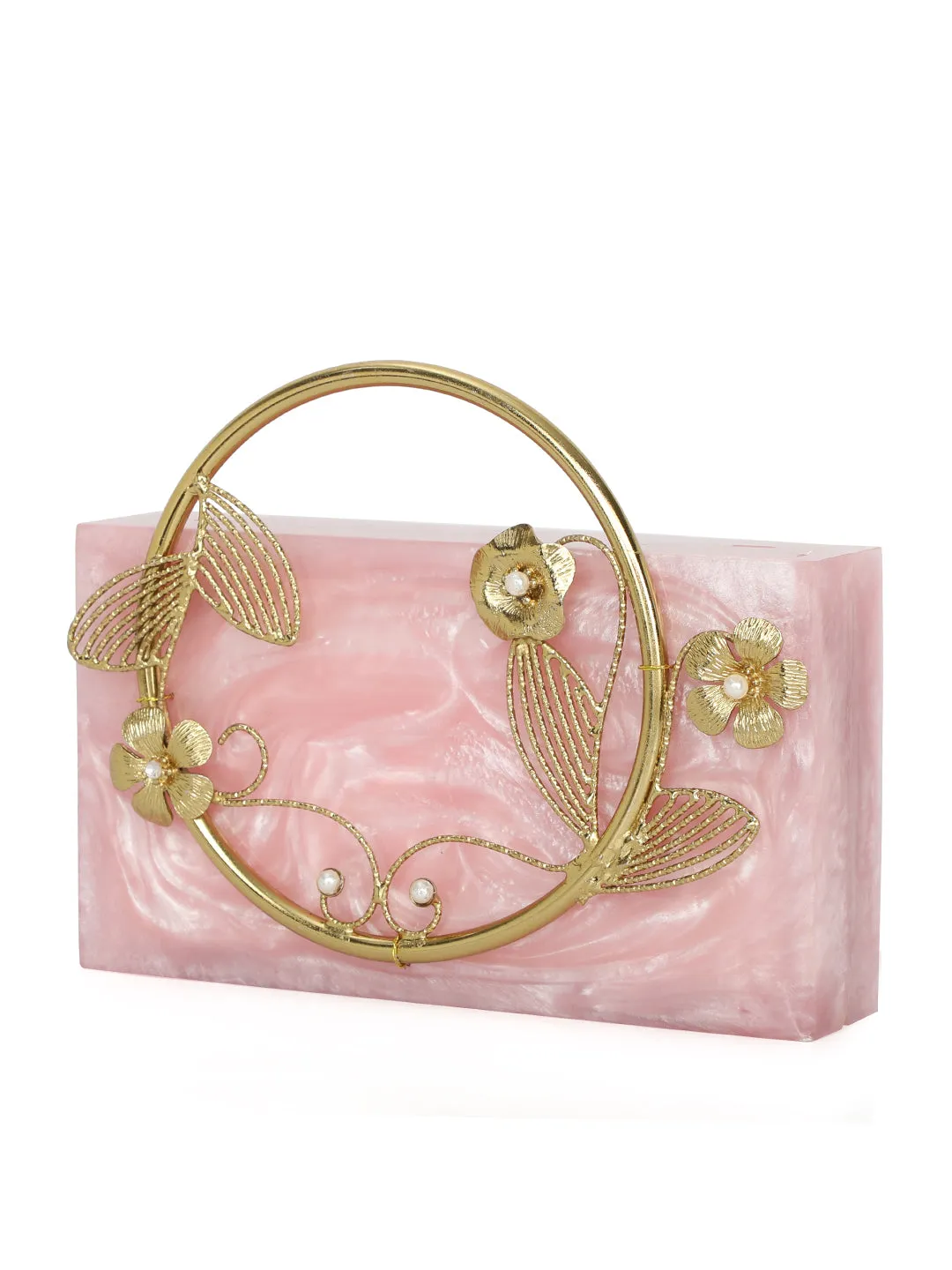Pink Solid Party Box Clutches With Attractive Brass Handle