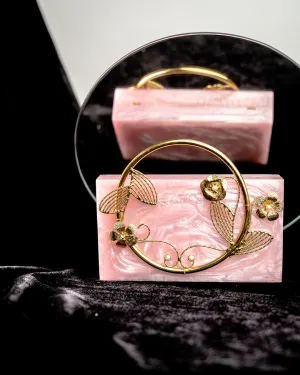 Pink Solid Party Box Clutches With Attractive Brass Handle