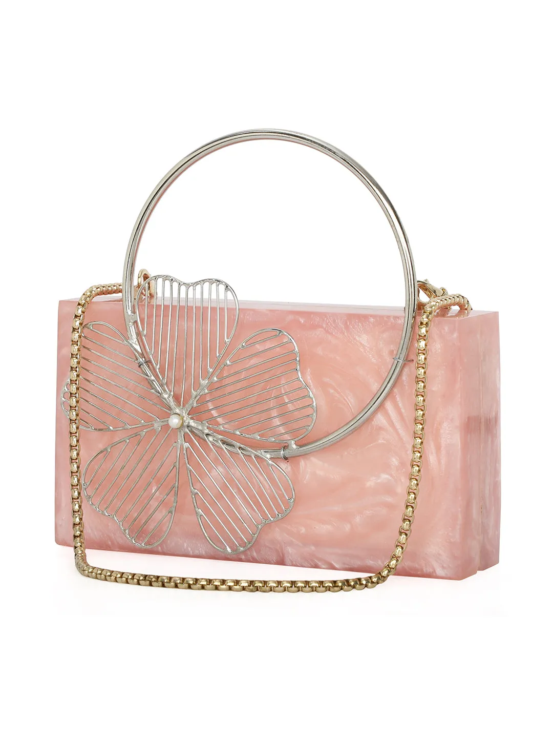 Pink Solid Party Box Clutches With Attractive Brass Handle