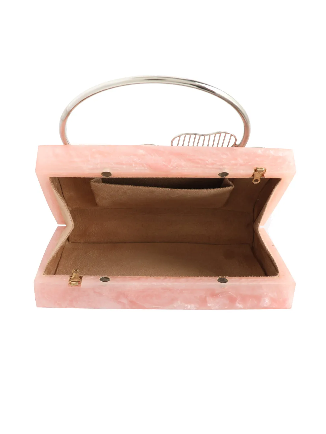 Pink Solid Party Box Clutches With Attractive Brass Handle