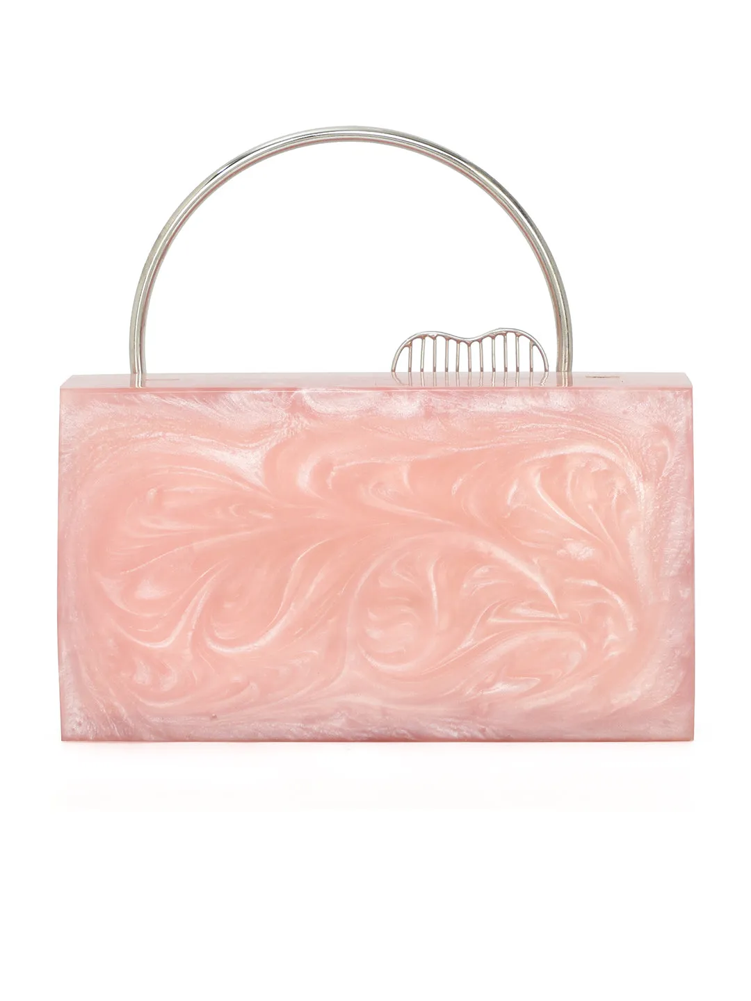 Pink Solid Party Box Clutches With Attractive Brass Handle