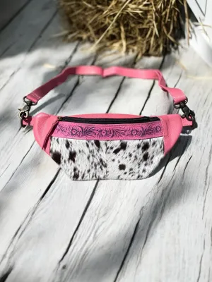 Pink Tooled Leather Cowhide Fanny Pack