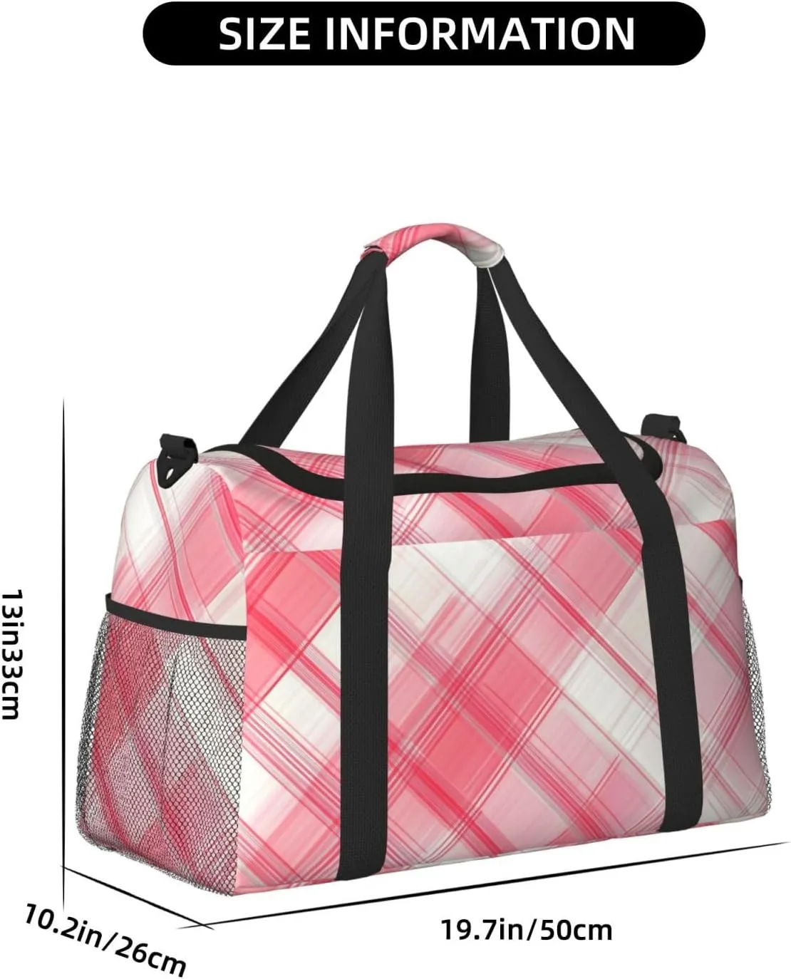 Pink White Plaid Duffle Bag Foldable Travel Tote Bag Carry On Large Weekender Overnight Bags Waterproof Gym Bag For Women Men