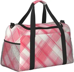 Pink White Plaid Duffle Bag Foldable Travel Tote Bag Carry On Large Weekender Overnight Bags Waterproof Gym Bag For Women Men