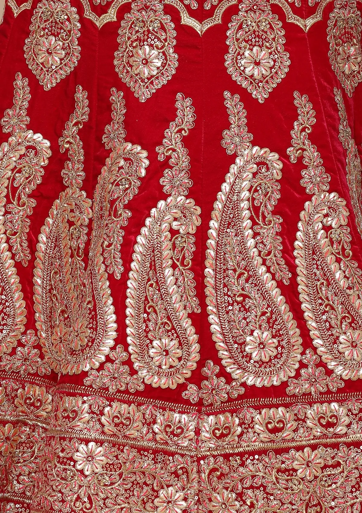 Pink Zariwork Velvet Semi Stitched Lehenga