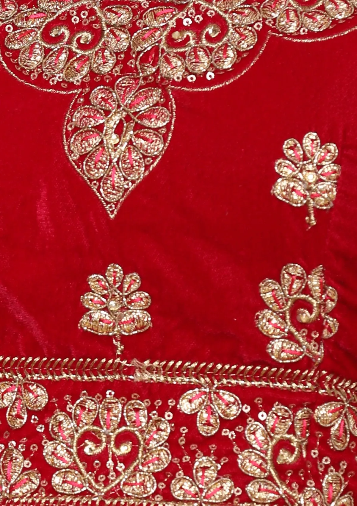 Pink Zariwork Velvet Semi Stitched Lehenga