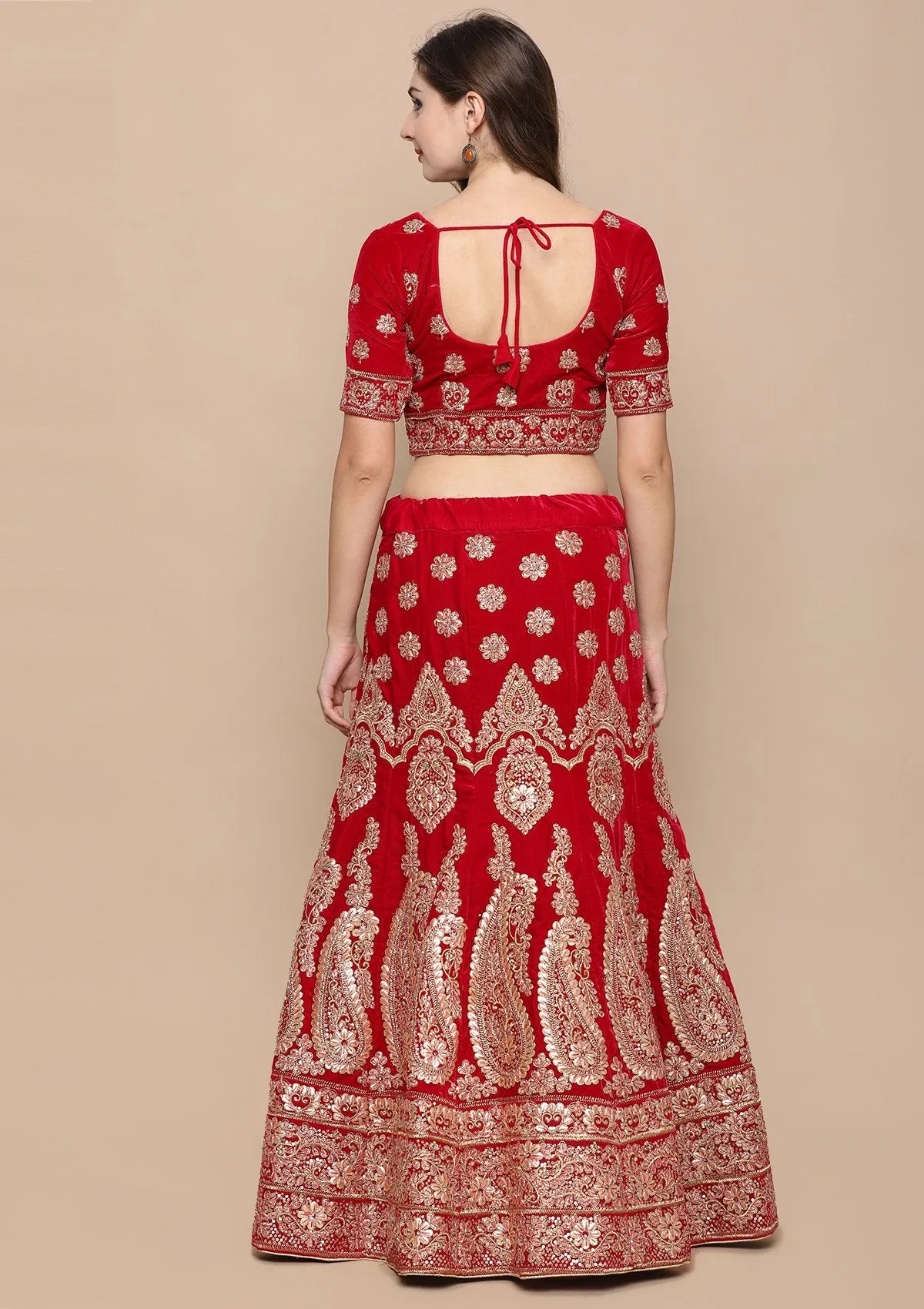 Pink Zariwork Velvet Semi Stitched Lehenga