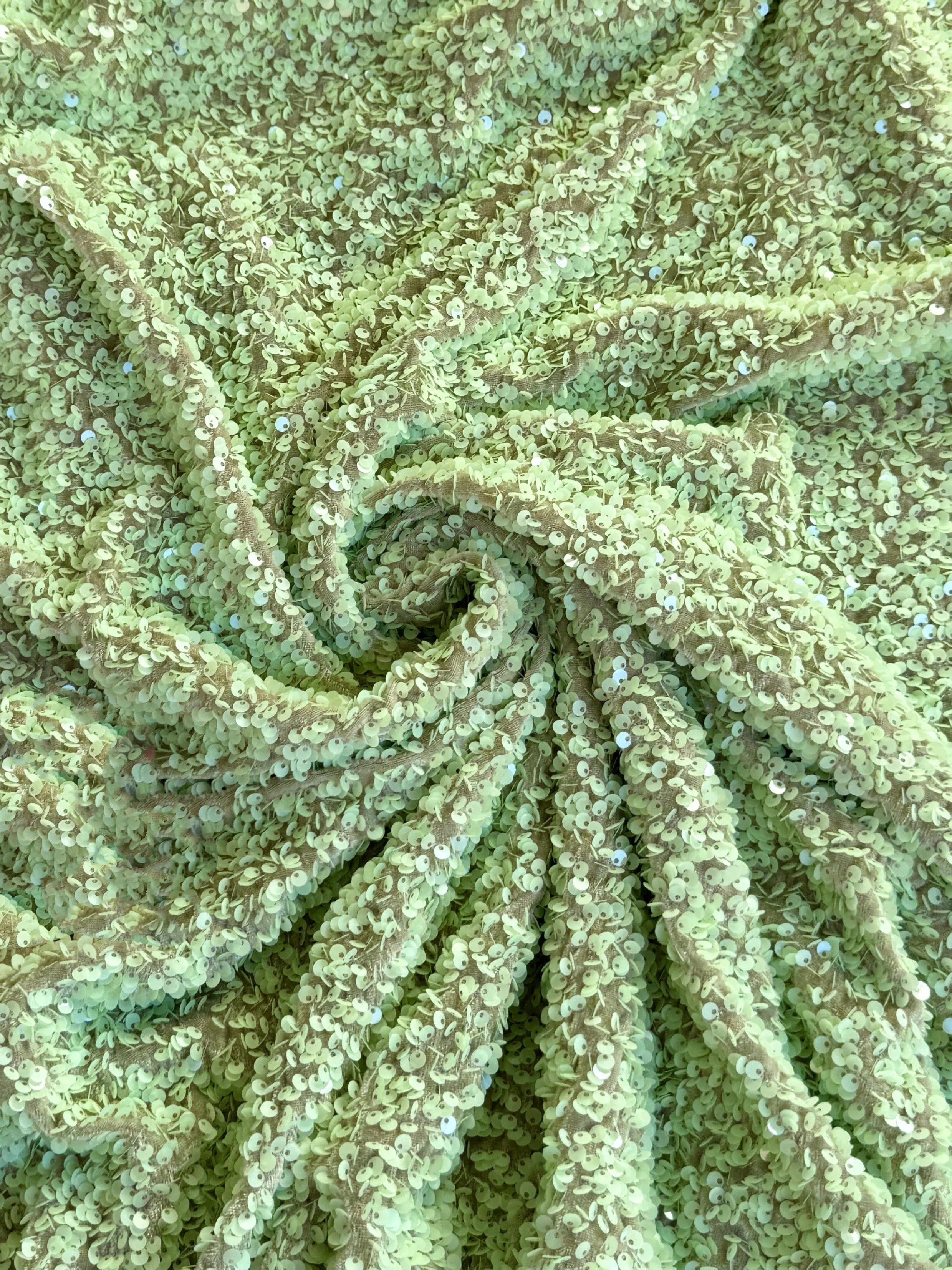 Pistachio Green Sequin on Velvet