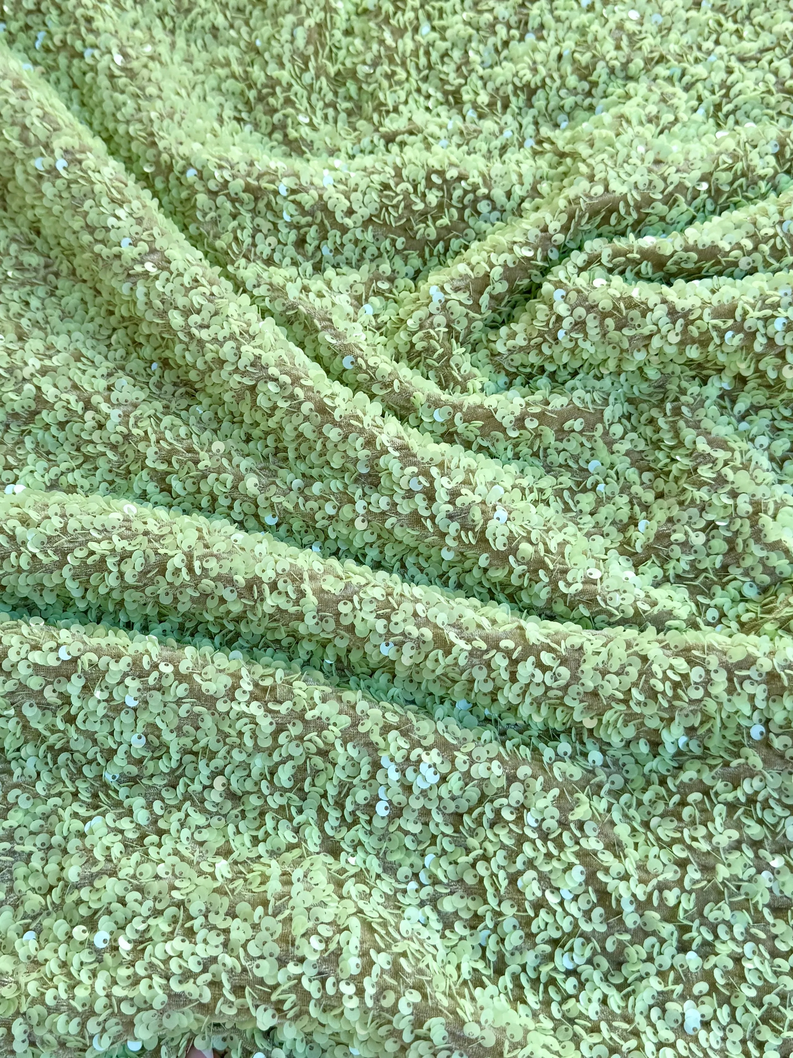 Pistachio Green Sequin on Velvet