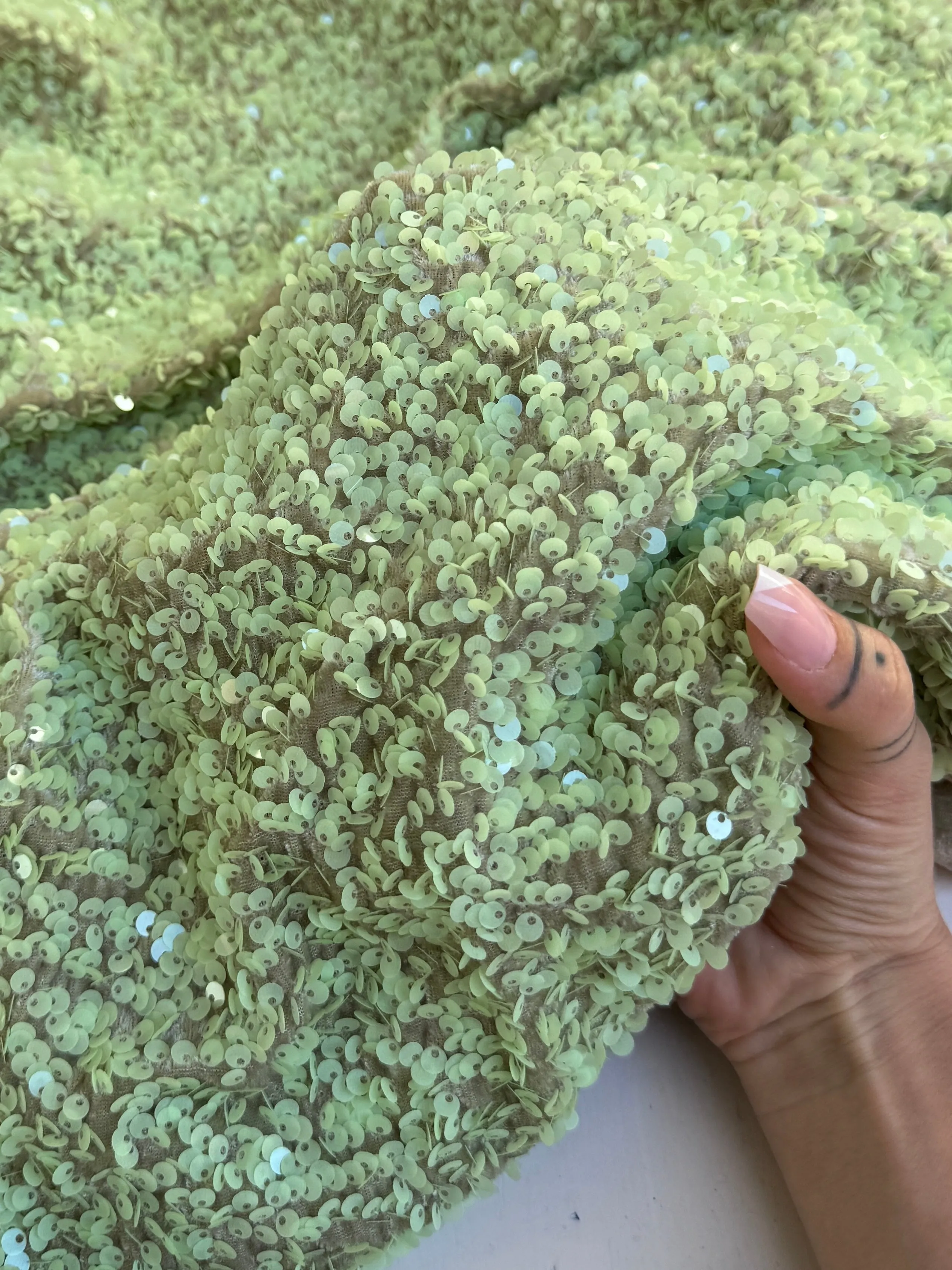 Pistachio Green Sequin on Velvet