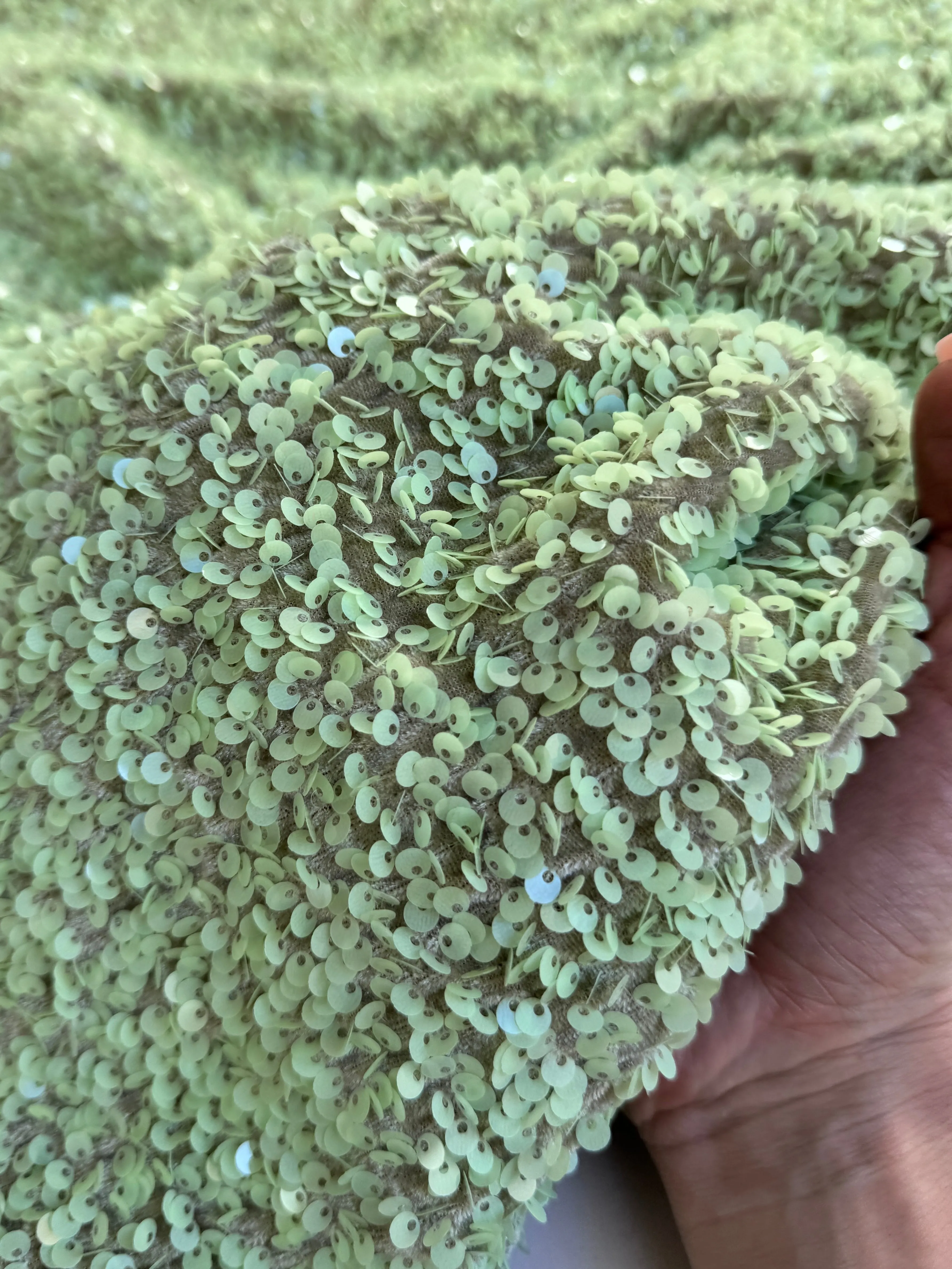 Pistachio Green Sequin on Velvet