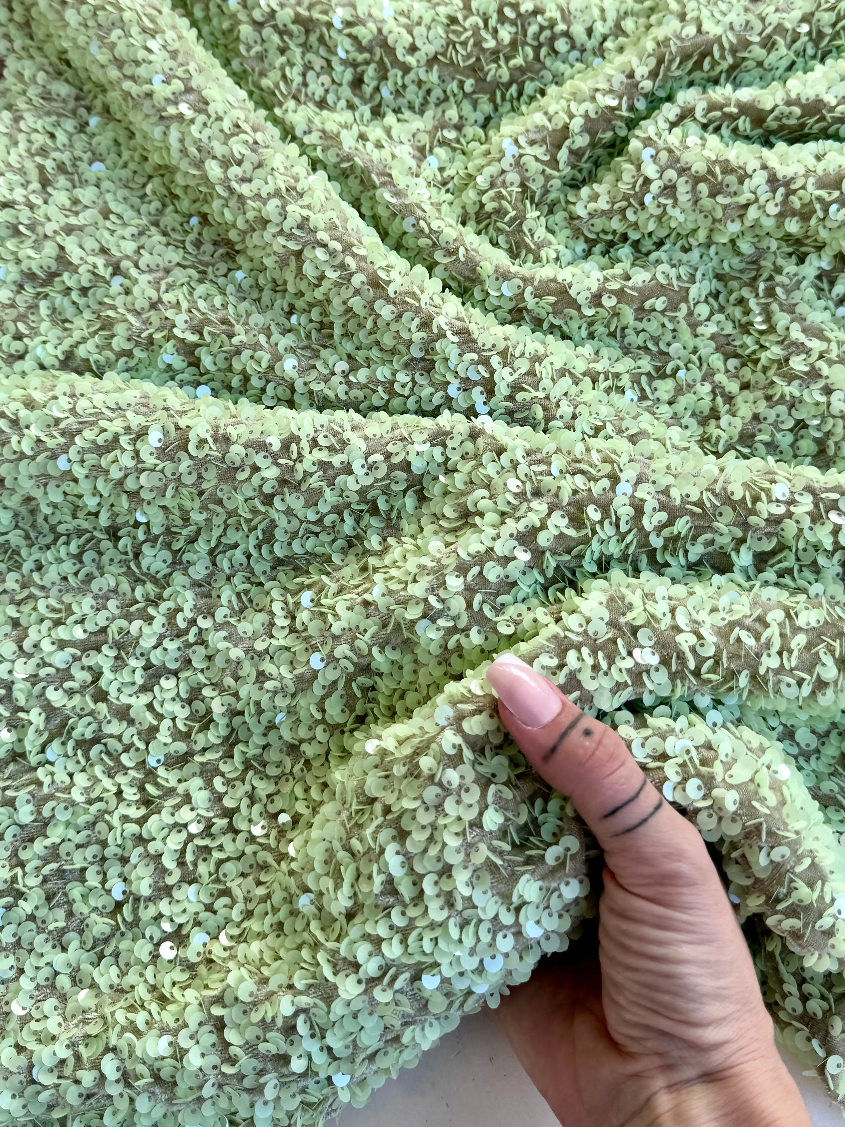 Pistachio Green Sequin on Velvet
