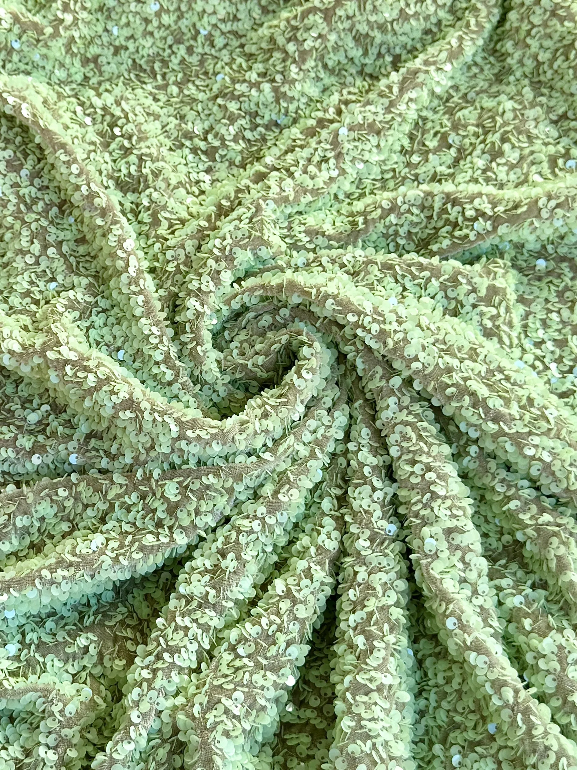 Pistachio Green Sequin on Velvet