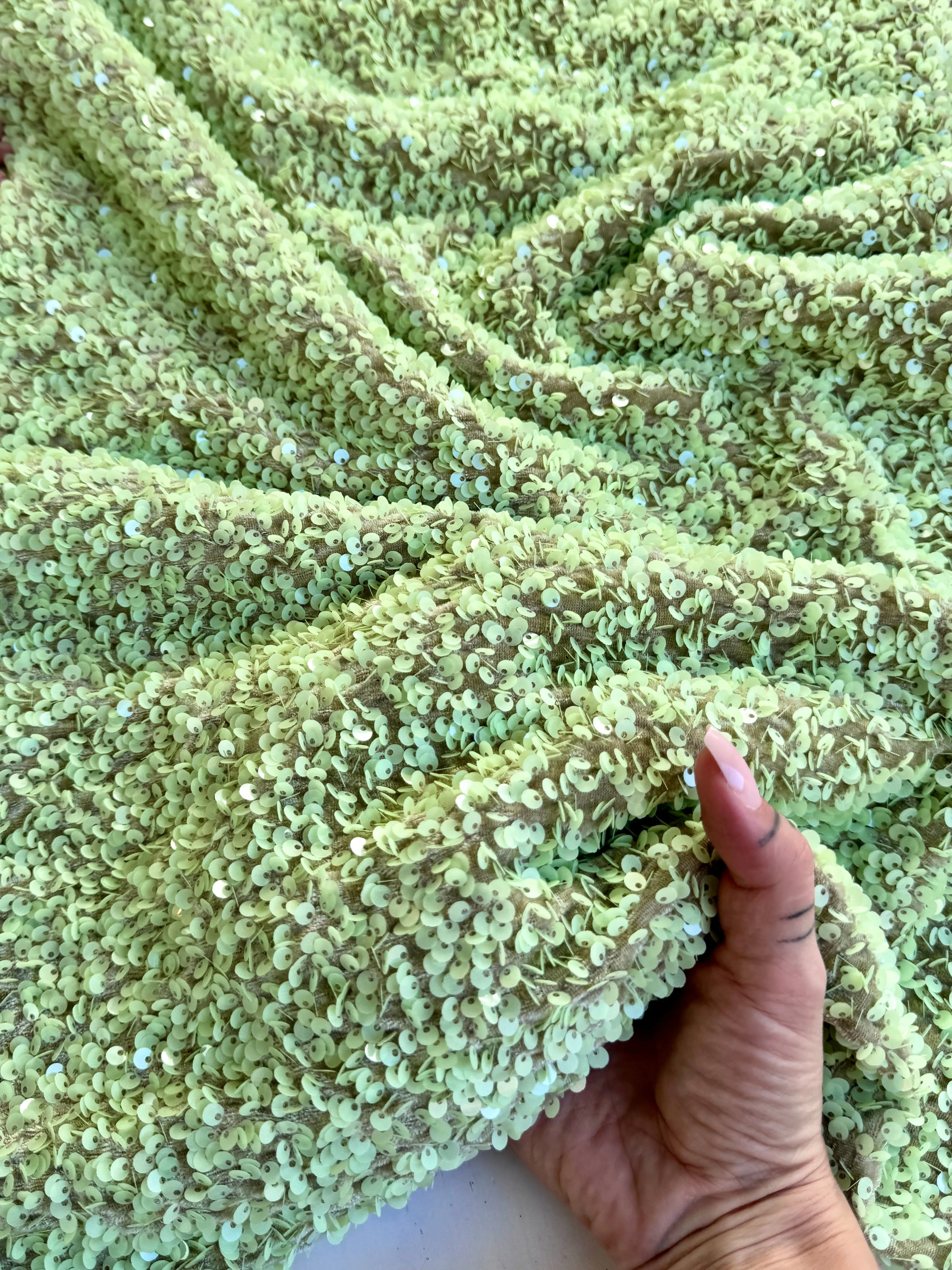 Pistachio Green Sequin on Velvet