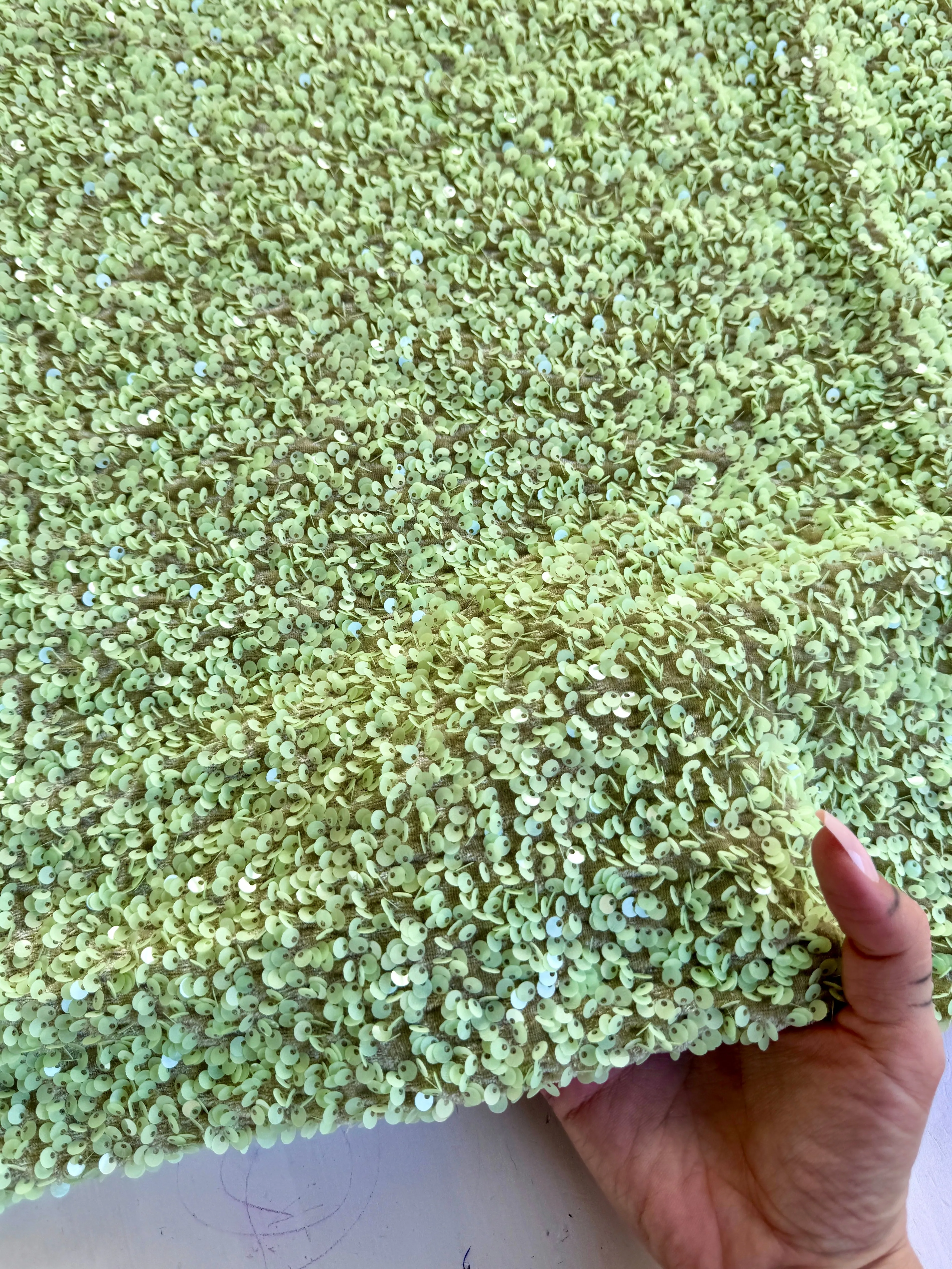 Pistachio Green Sequin on Velvet