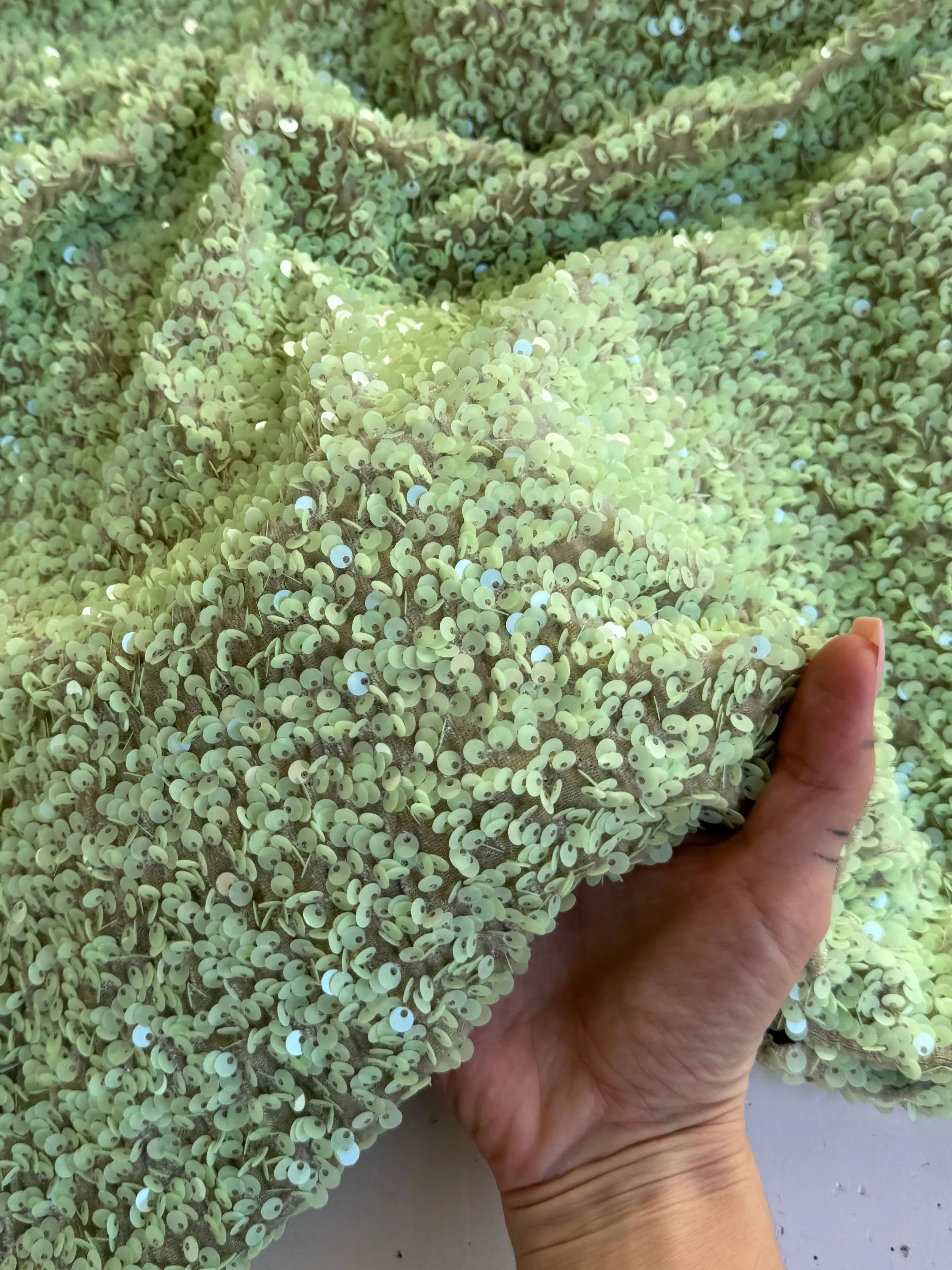 Pistachio Green Sequin on Velvet