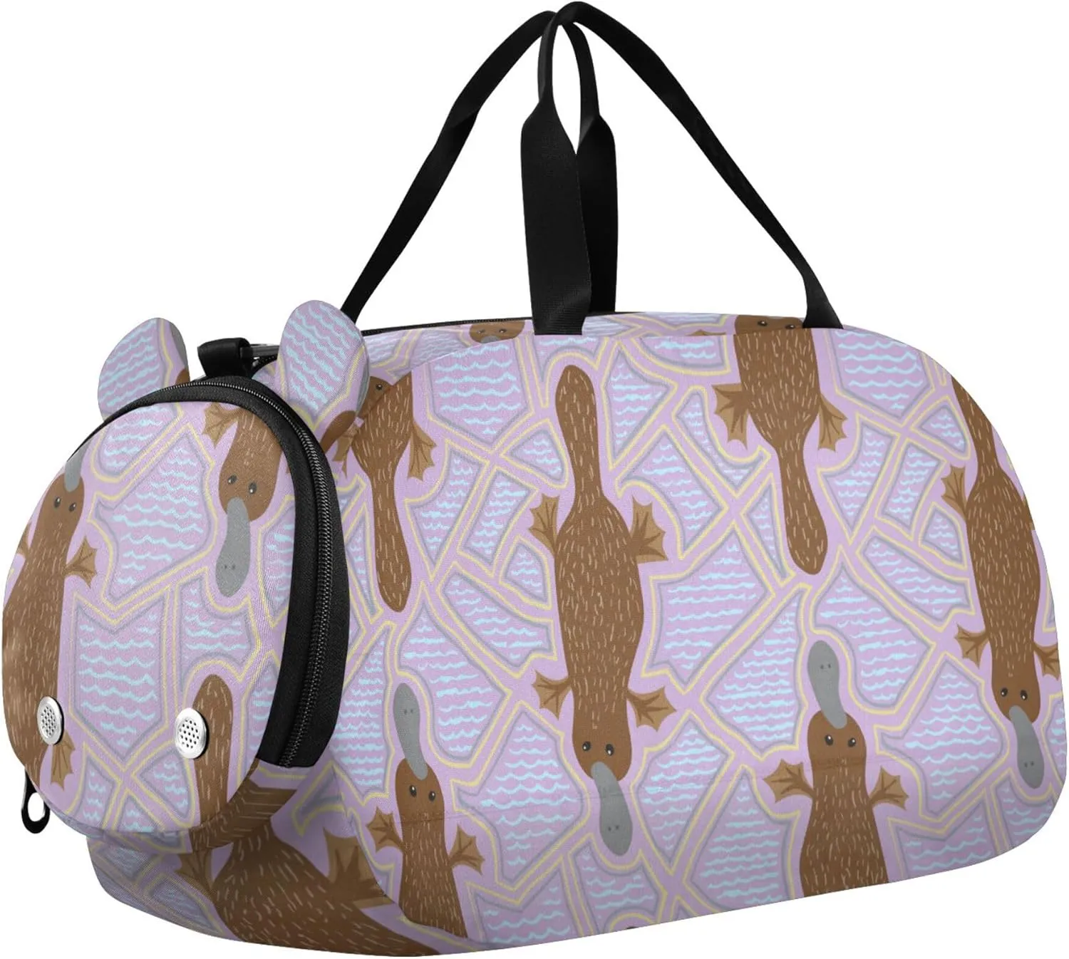 Platypus with Ethnic Sports Duffle Bag for Girls Boys, Gym Bag with Shoe Compartment, Kids Travel Overnight Weekender Shoulder Bag