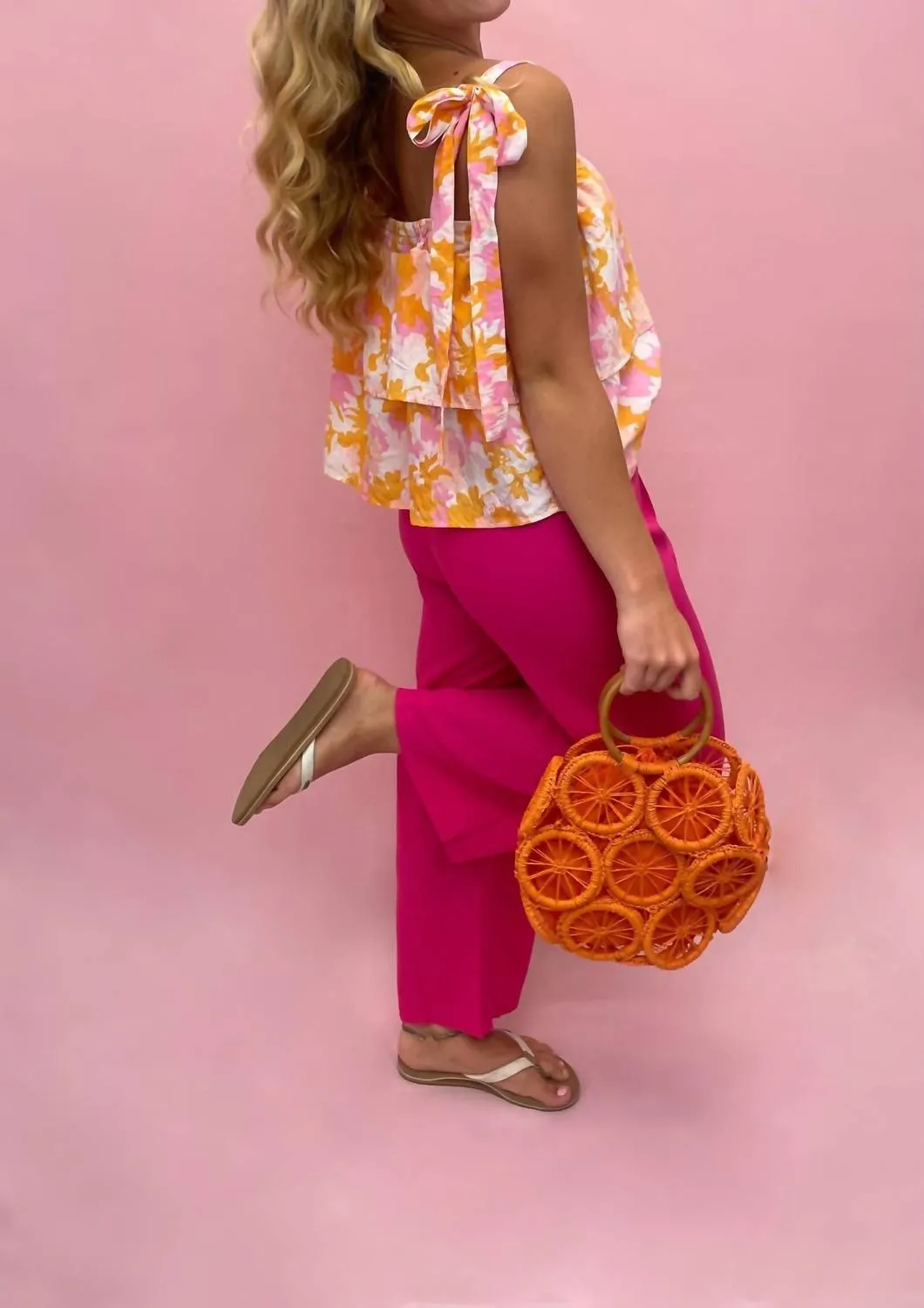 Pleated Linen Summer Trousers In Sunkissed Fuschia