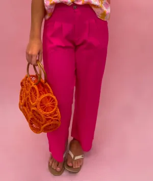 Pleated Linen Summer Trousers In Sunkissed Fuschia