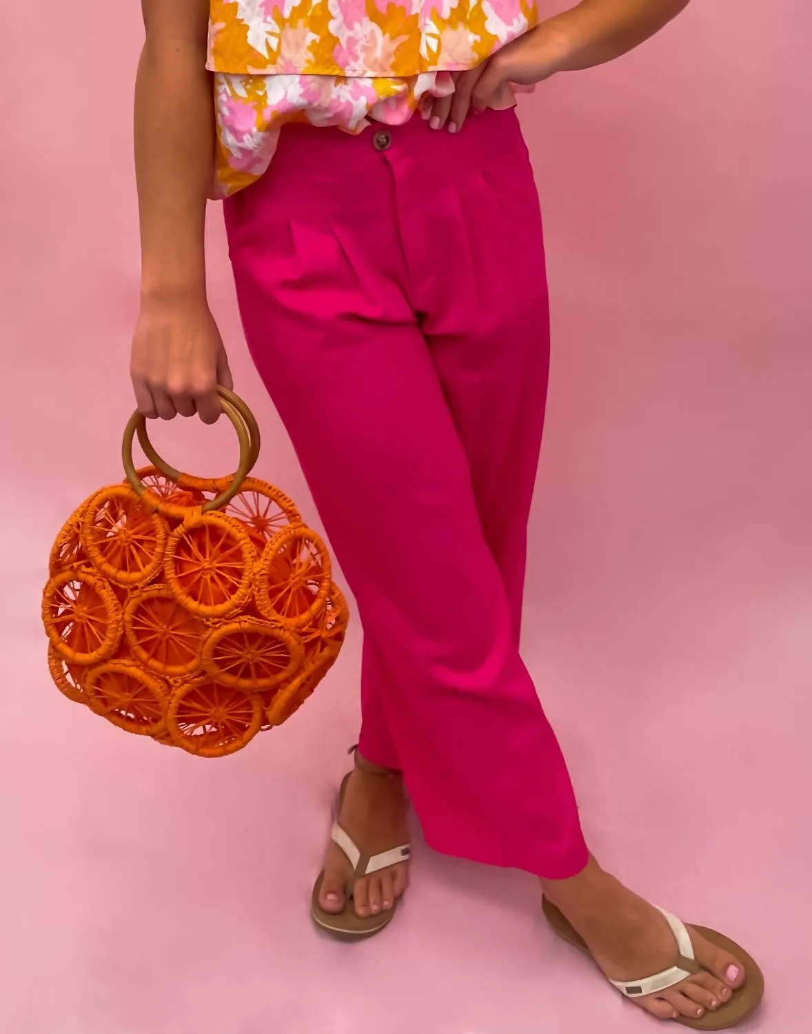 Pleated Linen Summer Trousers In Sunkissed Fuschia