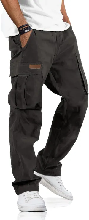 PLEPAN Men's Casual Cargo Pants Drawstring Hiking Pants Workout Tactical Joggers Sweatpants for Men