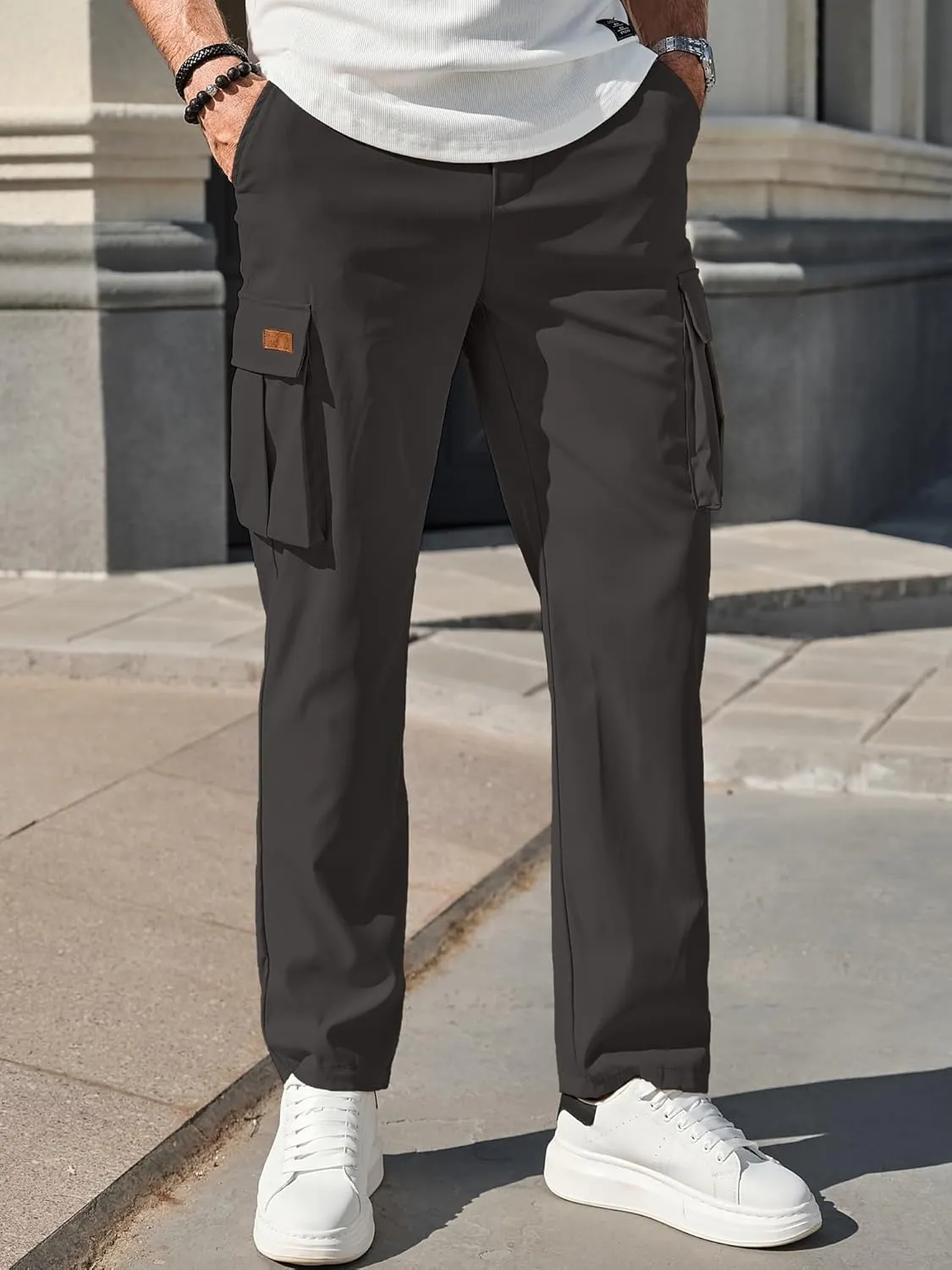 PLEPAN Men's Casual Cargo Pants Drawstring Hiking Pants Workout Tactical Joggers Sweatpants for Men