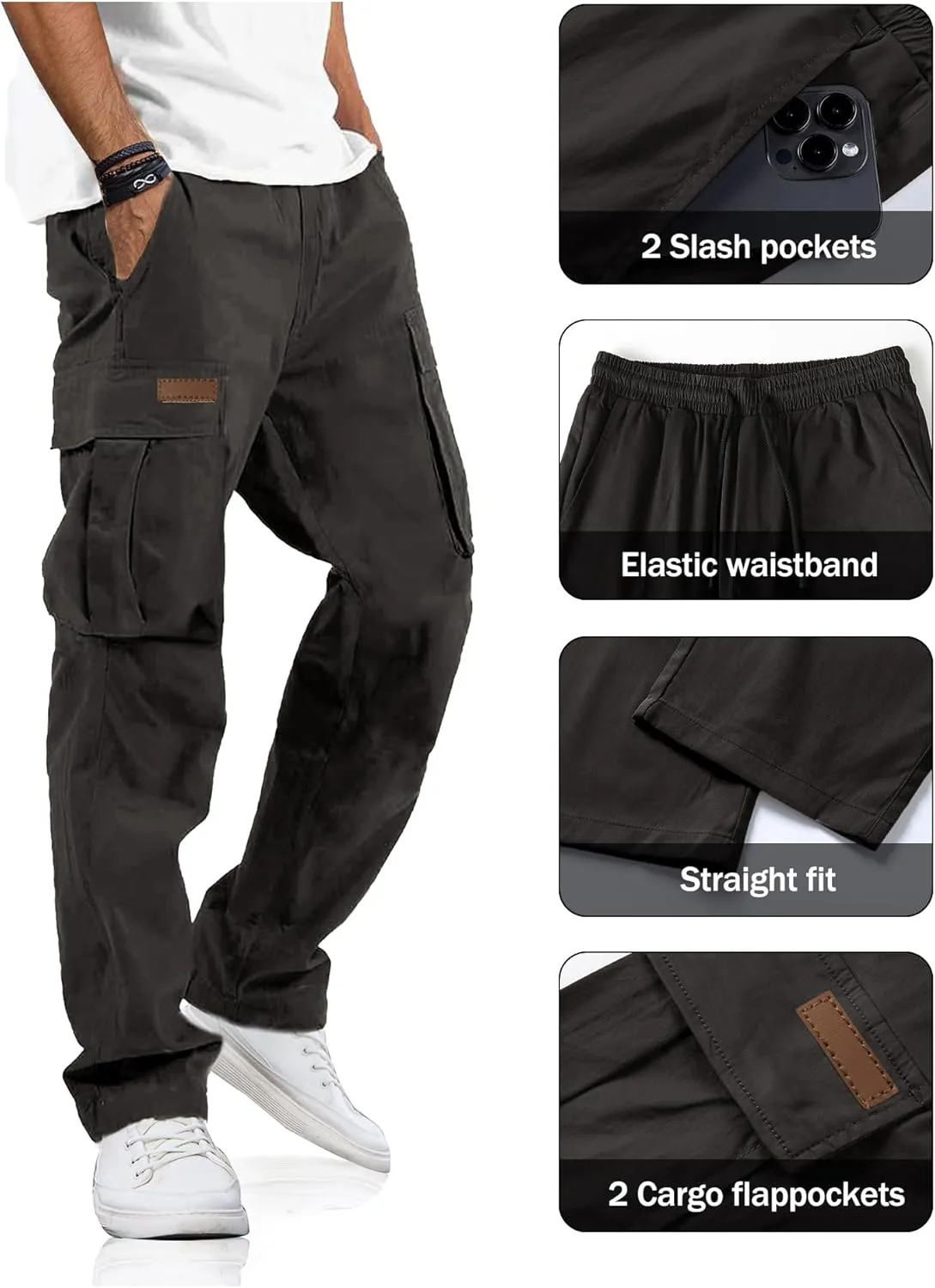 PLEPAN Men's Casual Cargo Pants Drawstring Hiking Pants Workout Tactical Joggers Sweatpants for Men