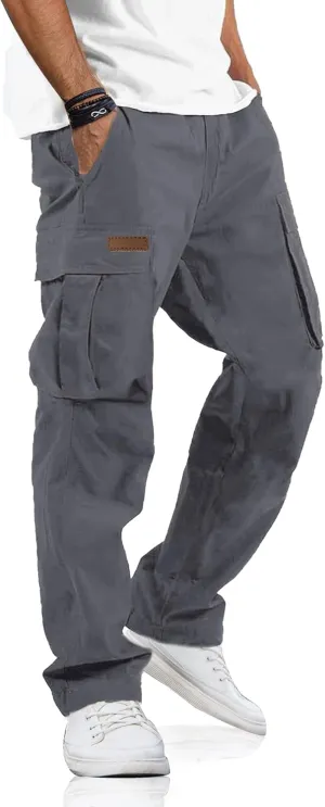 PLEPAN Men's Casual Cargo Pants Drawstring Hiking Pants Workout Tactical Joggers Sweatpants for Men