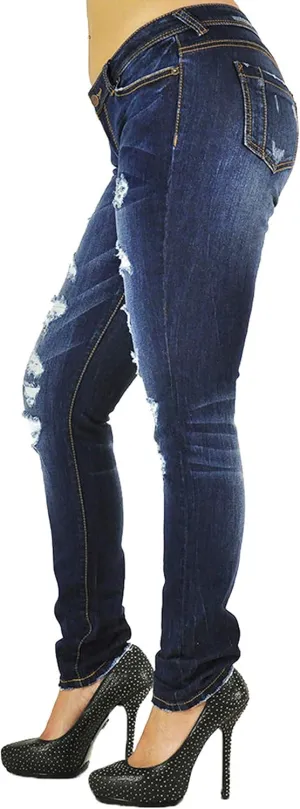 Poetic Justice Women's Curvy Fit Dark Indigo Stretch Denim Low Rise Skinny Jeans