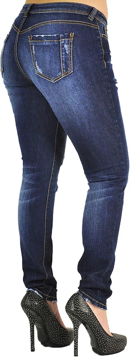 Poetic Justice Women's Curvy Fit Dark Indigo Stretch Denim Low Rise Skinny Jeans