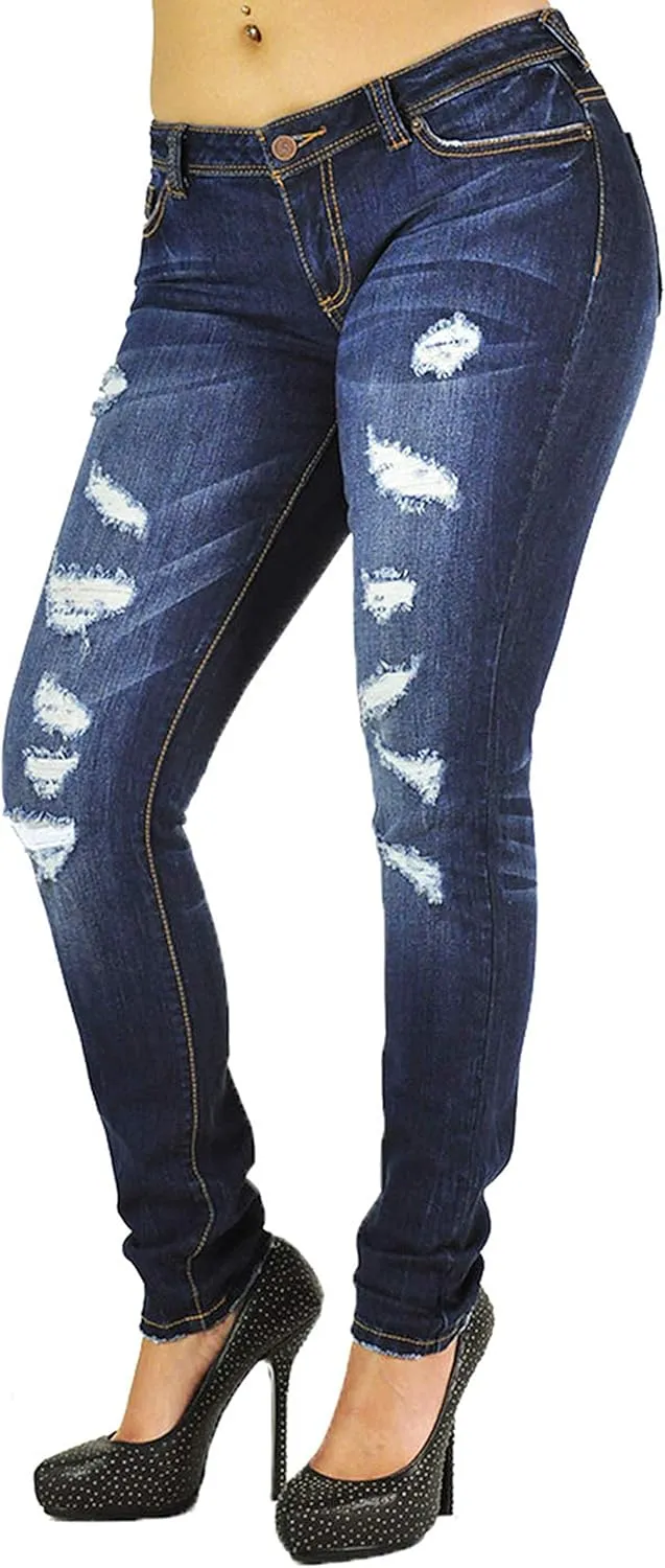 Poetic Justice Women's Curvy Fit Dark Indigo Stretch Denim Low Rise Skinny Jeans