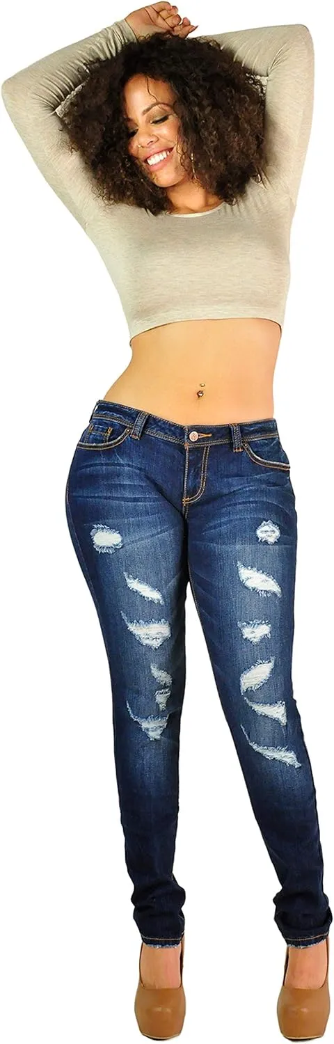 Poetic Justice Women's Curvy Fit Dark Indigo Stretch Denim Low Rise Skinny Jeans