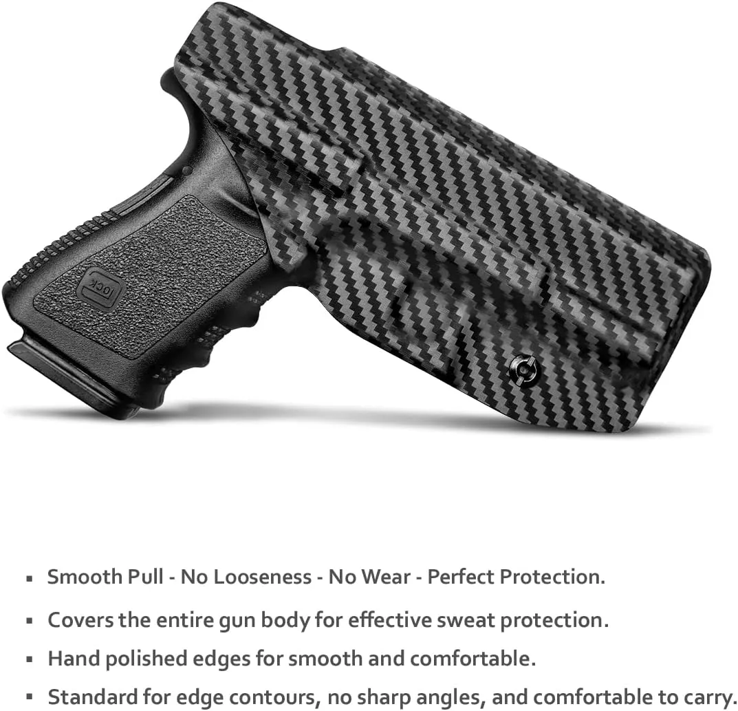 POLE.CRAFT IWB Kydex Holster Custom Fit: Glock 19 19X 25 44 45 (Gen 1 2 3 4 5) & Glock 23 32 (Gen 3 4) - Inside Waistband Carry - Adj. Cant Retention, Cover Mag-Button, No Wear, No Jitter