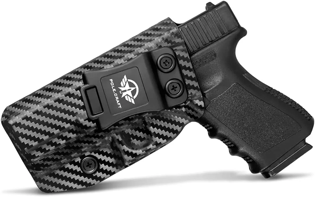 POLE.CRAFT IWB Kydex Holster Custom Fit: Glock 19 19X 25 44 45 (Gen 1 2 3 4 5) & Glock 23 32 (Gen 3 4) - Inside Waistband Carry - Adj. Cant Retention, Cover Mag-Button, No Wear, No Jitter