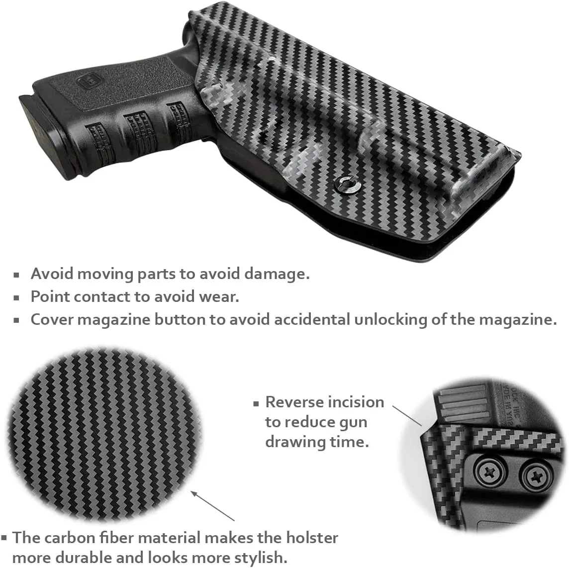 POLE.CRAFT IWB Kydex Holster Custom Fit: Glock 19 19X 25 44 45 (Gen 1 2 3 4 5) & Glock 23 32 (Gen 3 4) - Inside Waistband Carry - Adj. Cant Retention, Cover Mag-Button, No Wear, No Jitter