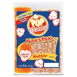 Pop Weaver Naks Pak - 5.5oz Butter Flavored Coconut Oil and Popcorn Packs - For Use in 4oz Popper Popping Machine - Case of 36