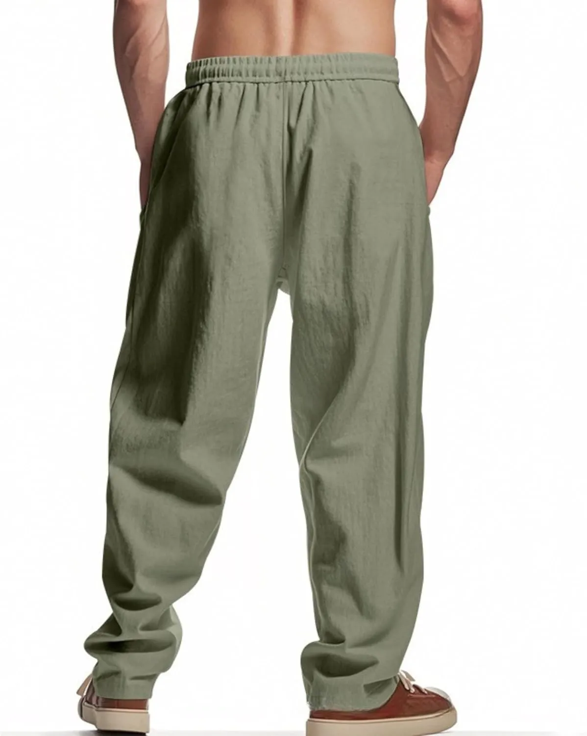 PORCLAY Mens Linen Casual Pants Elastic Waist Drawstring Hip Hop Trousers Wide Leg Yoga Beach 2025 Summer Pants