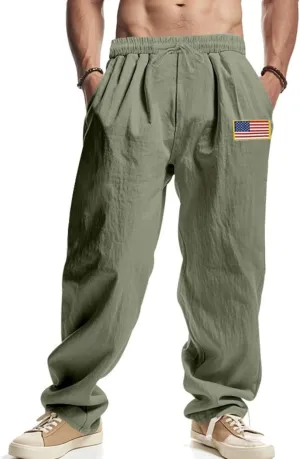 PORCLAY Mens Linen Casual Pants Elastic Waist Drawstring Hip Hop Trousers Wide Leg Yoga Beach 2025 Summer Pants