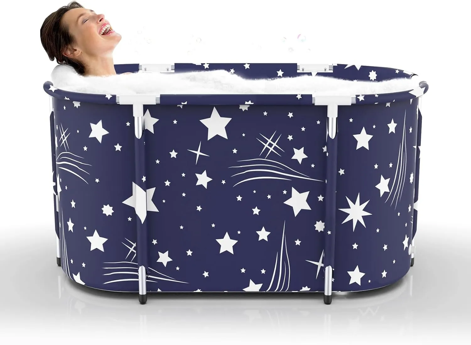 Portable Bathtub for Adults Soaking Tub Collapsible Bathtub with Storage Bag, Suitable for Hot Bath Ice Bath (Blue Star)