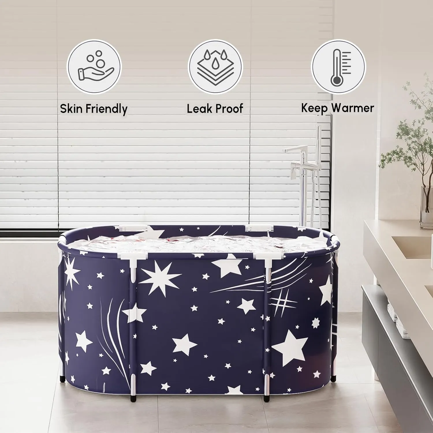 Portable Bathtub for Adults Soaking Tub Collapsible Bathtub with Storage Bag, Suitable for Hot Bath Ice Bath (Blue Star)
