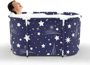 Portable Bathtub for Adults Soaking Tub Collapsible Bathtub with Storage Bag, Suitable for Hot Bath Ice Bath (Blue Star)