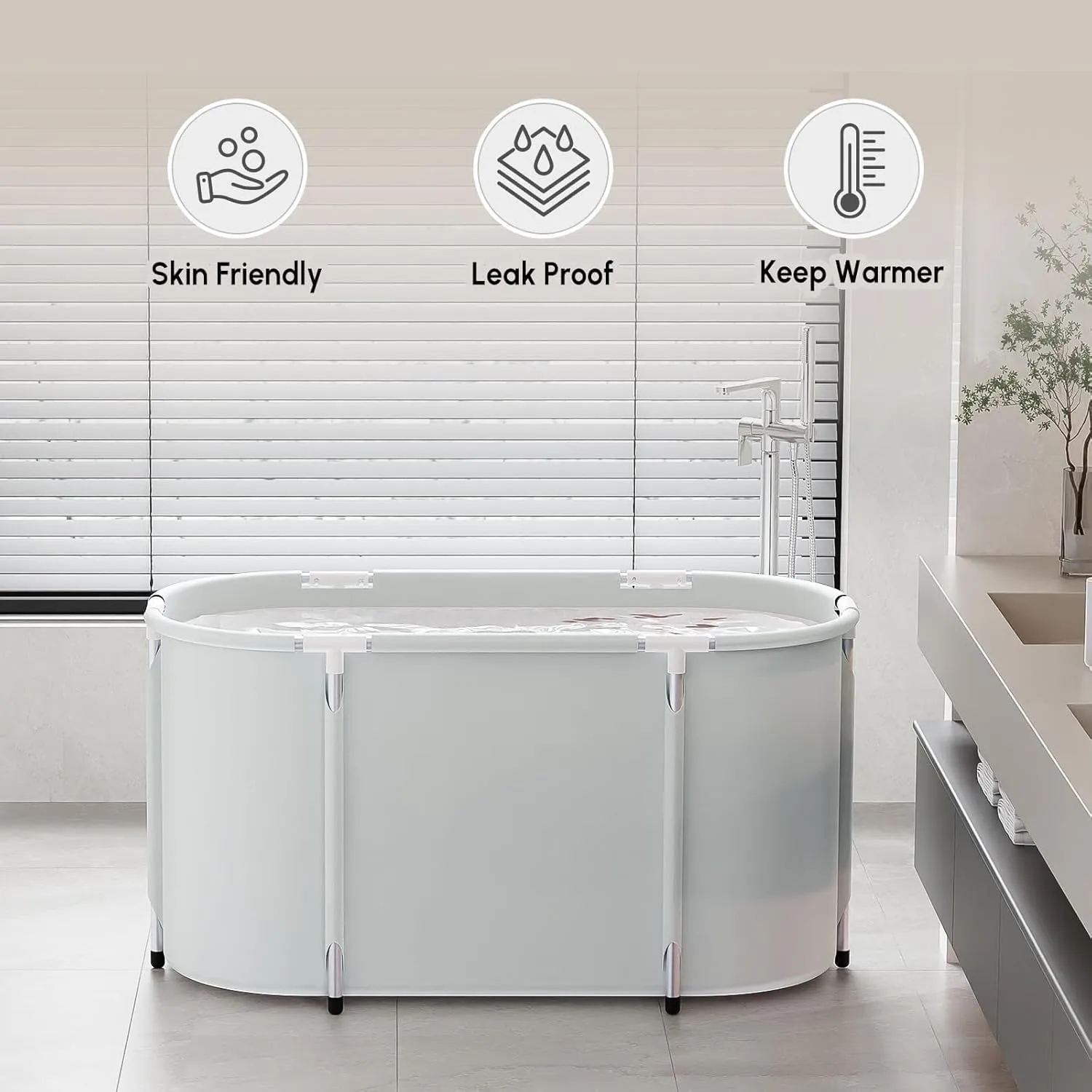 Portable Bathtub for Adults Soaking Tub Collapsible Bathtub with Storage Bag, Suitable for Hot Bath Ice Bath (Grey)