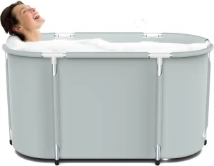 Portable Bathtub for Adults Soaking Tub Collapsible Bathtub with Storage Bag, Suitable for Hot Bath Ice Bath (Grey)